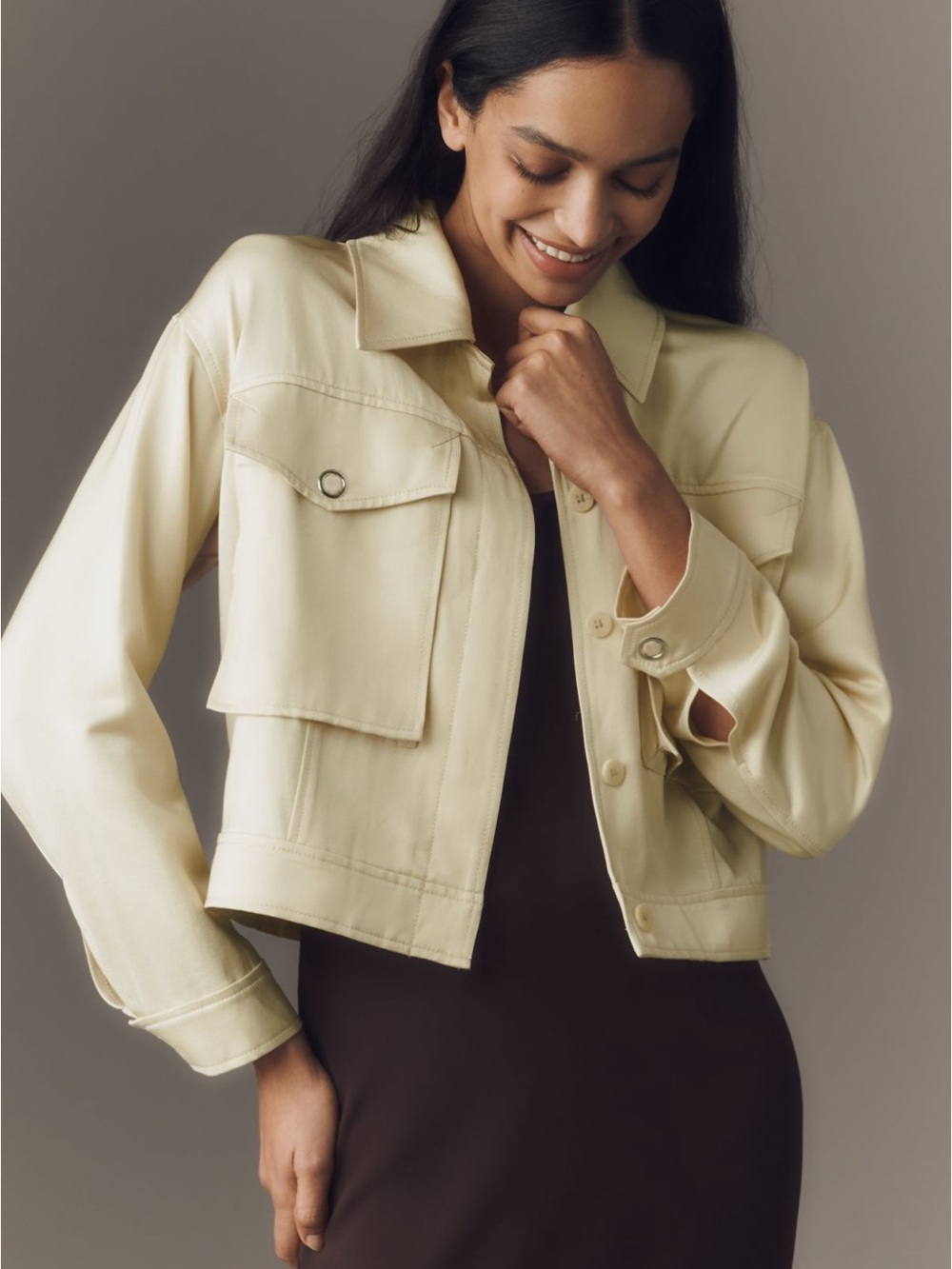Anthropologie Pale Yellow Cropped Jean Jacket